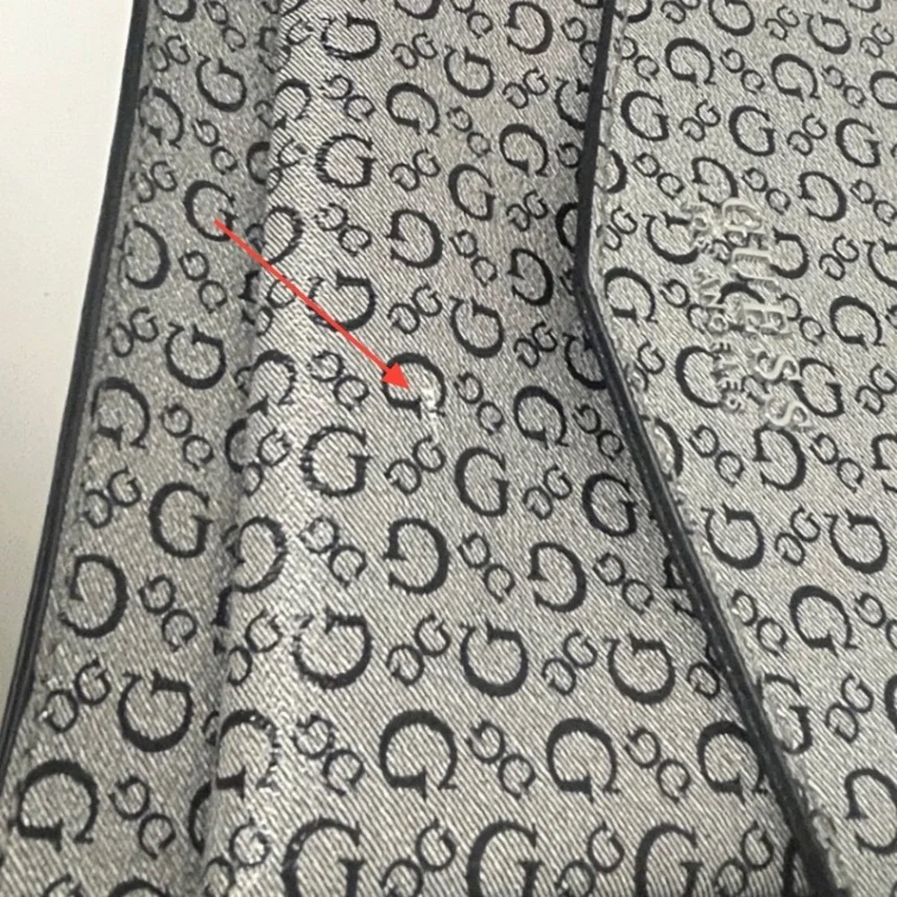 GUESS Baez Crossbody Handbag Black Grey Monogram Flap Top Handle Purse NWT Flaw